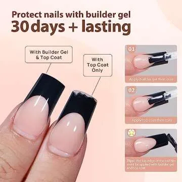 btartboxnails XCOATTIPS French Nails - Black French Tip Press on Nails, Soft Gel Square Nail Tips, Short Press on Nails, Soak Off Acrylic Nails Extensions Pink