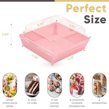 Leafiew 50 Pack Small Clear Treat Boxes - Dessert Boxes To Go - 5Inch Disposable Paper Mini Containe...