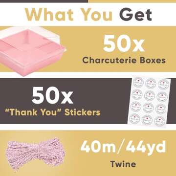 Leafiew 50 Pack Small Clear Treat Boxes - Dessert Boxes To Go - 5Inch Disposable Paper Mini Containers for Cookie, Cake Slice, Charcuterie, Bakery, Pastry, Strawberry, Baked Goods Packaging (Pink)