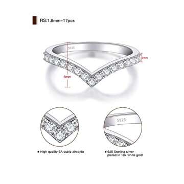 Elspeth 925 Sterling Silver Curved Eternity Ring - Women, V Shape, Engagement