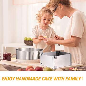 2 Piece Adjustable Cake Mold Ring Set, Stainless Steel Round Cake Mold and Square Cake Mousse Mold for Home Kitchen Baking Cooking Supplies, 6-12 Inch, 3.6-6 Inch