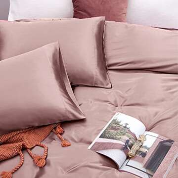 Vonty Satin Sheets Full Size Soft Silk Bed Sheets Set Rose Gold