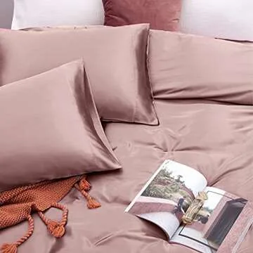 Vonty Satin Sheets Full Size Soft Silk Bed Sheets Set Rose Gold