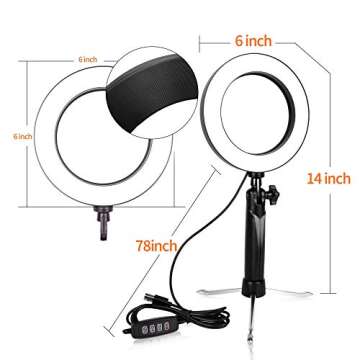EMART 6'' LED Ring Light with Tripod Stand, 3 Light Modes & 11 Brightness Level Photography Continuous Portable Lighting Kit for Table Top Photo Video Studio - 2 Sets
