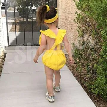 Shalofer Baby Girls One Year Old Outfits First Birthday Clothes Cute Backless Ruffles Jumpsuit with Headband (Yellow,12-18 Months)