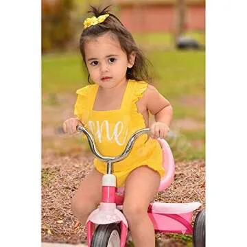 Shalofer Baby Girls One Year Old Outfits First Birthday Clothes Cute Backless Ruffles Jumpsuit with Headband (Yellow,12-18 Months)