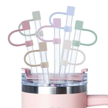 7Pcs 0.4in/10mm Diameter Silicone Straw Covers Cap Compatible with Stanley 20 30&40 Oz Cup, Straw Toppers for Stanley 40 Oz Tumbler with Handle, Dust-Proof Straw Caps for Water Bottle