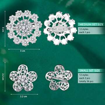 36 Vintage Rhinestone Flower Brooches Jewelry for Crafts