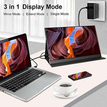 HONGO Portable Monitor Extremely Thin 15.6 Inch FHD 1080P Computer Gaming Dual Monitor USBC Display for Laptop PC Phone Xbox PS4 Switch, Smart Stand Included