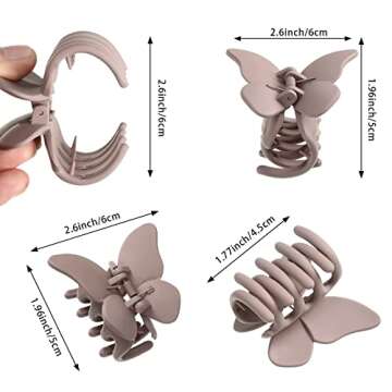 AWAYTR 6PCS Hair Clip, 2 Inch Butterfly Claw Clips for Women Girls Small Nonslip Butterfly Jaw Clips for Thick Hair and Strong Hold, Pack of 6, Solid color(blue+black+white+brown+fan+coffee)