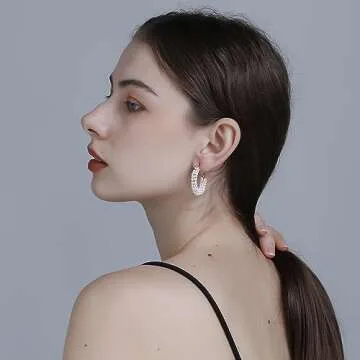 Winssigma Floral Hoop Earrings - Elegant Cream White Beads