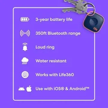 Tile by Life360 Mate (2024) Bluetooth Tracker, Keys Finder and Item Locator for Keys, Bags and More. Phone Finder. Both iOS and Android Compatible. 1-Pack (Navy Blaze)