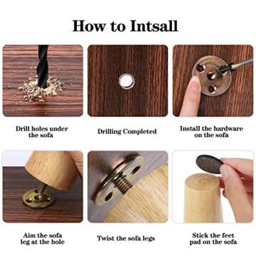 Ruisita 8 Pieces Furniture Couch Legs 4 Inch Round Solid Wood Sofa Legs Natural Wooden Couch Legs Replacement Legs for Armchair, Cabinet, Chair, Footstool, Mid Century Modern Dresser, Natural