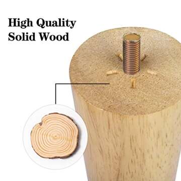 Ruisita 8 Pieces Furniture Couch Legs 4 Inch Round Solid Wood Sofa Legs Natural Wooden Couch Legs Replacement Legs for Armchair, Cabinet, Chair, Footstool, Mid Century Modern Dresser, Natural