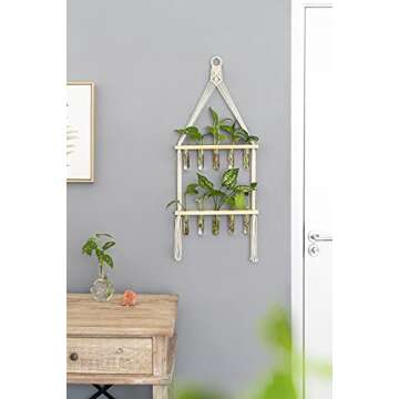 Mkono Wall Hanging Glass Planter with Macrame Hanger, Boho 2 Tier Propagation Tube Vase Plant Terrarium with Wooden Stand for Propagating Hydroponic Plants, Home Office Room Decor Women Gift Idea