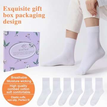 ATBITER Women's Thin Cotton Socks, Soft Bootie Dress Socks, Above Ankle Crew Casual Socks (6-Pairs Present Box)
