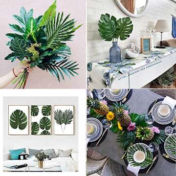 Artiflr 24 Pcs 2 Kinds Tropical Plant Palm Leaves Artificial Palm Leaves Faux Leaves Safari Leaves Hawaiian Luau Party Suppliers Decorations