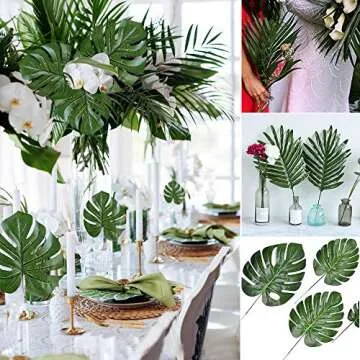 Artiflr 24 Pcs 2 Kinds Tropical Plant Palm Leaves Artificial Palm Leaves Faux Leaves Safari Leaves Hawaiian Luau Party Suppliers Decorations