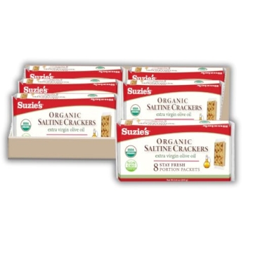 Suzie's Organic Saltines Crackers | Salted w/ Extra Virgin Olive Oil | Healthy Vegan Snack | 6 Packs...
