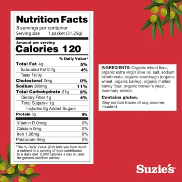 Suzie's Organic Saltines Crackers with Olive Oil - Healthy Snack