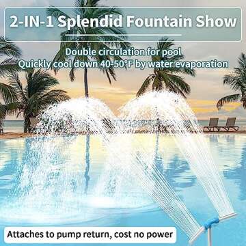Klleyna 2 Heads Pool-Fountain for Inground Above - Waterfall Cool Down Temperature, Kids Fun Sprinkler Blue Toy, Rotating Dual Spray Pond Return Jet Attachment Accessories, Spa Decor Garden Outdoor