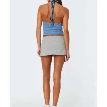 NUFIWI Women Y2k Tie Waist Mini Skirts Mid Waist Bodycon Micro Skorts Stretchy Side Slit Pencil Shor...