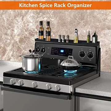 AWOKE Stove Top Shelf 30 Inch - Silicone Material Magnetic Shelf for the Stove - 3 Functional Partitions Kitchen Spice Rack Organizer - Black