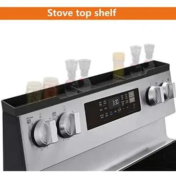 AWOKE Stove Top Shelf 30 Inch - Silicone Material Magnetic Shelf for the Stove - 3 Functional Partitions Kitchen Spice Rack Organizer - Black