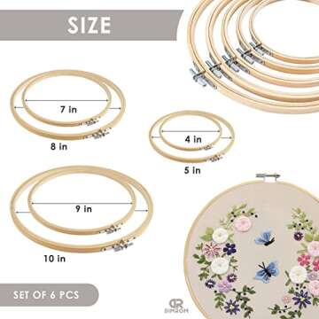 6Pcs Wooden Embroidery Hoops for Quilting and Crafts