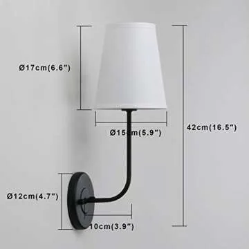 Pathson Set of 2 Industrial Wall Sconces Lighting White Fabric Shade, Vintage Bathroom Wall Light Fixtures Decor for Bedroom Living Room(Black)
