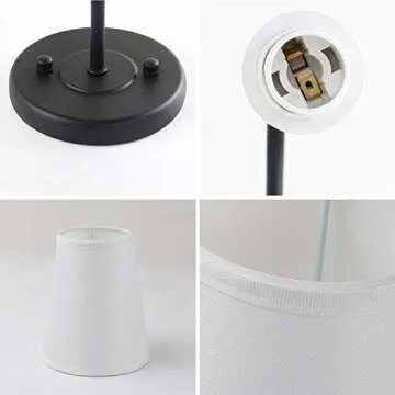 Pathson Set of 2 Industrial Wall Sconces Lighting White Fabric Shade, Vintage Bathroom Wall Light Fixtures Decor for Bedroom Living Room(Black)