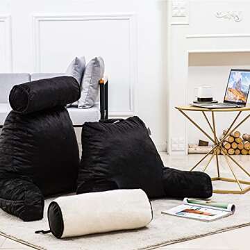 ALEGTER Reading&Bed Rest Pillow with Support Arms,Back,Pregnancy Lumbar,Head Neck Coccyx Lower Support Cushion,Memory Foam,Perfect for Adults Teens, and Kids Reading/Watching TV/Sitting Up in Bed