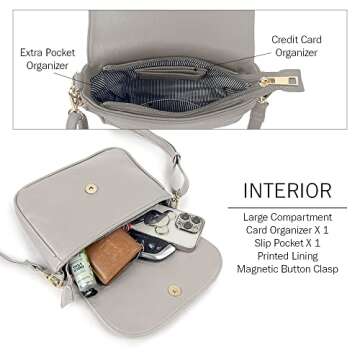 EVVE Small Crossbody Bag for Women Trendy Vegan Leather Flap Saddle Purses with Adjustable Shoulder Strap - Grey
