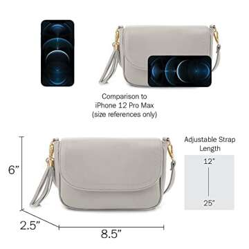 EVVE Small Crossbody Bag for Women Trendy Vegan Leather Flap Saddle Purses with Adjustable Shoulder Strap - Grey