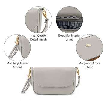 EVVE Small Crossbody Bag for Women Trendy Vegan Leather Flap Saddle Purses with Adjustable Shoulder Strap - Grey