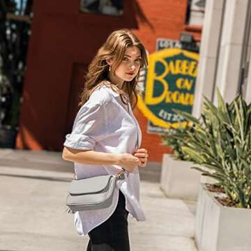EVVE Small Crossbody Bag for Women Trendy Vegan Leather Flap Saddle Purses with Adjustable Shoulder Strap - Grey