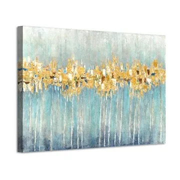 ARTISTIC PATH Abstract Trees Canvas Wall Art: Hand Painted Textured Grey and Gold Foils Embellishmen...