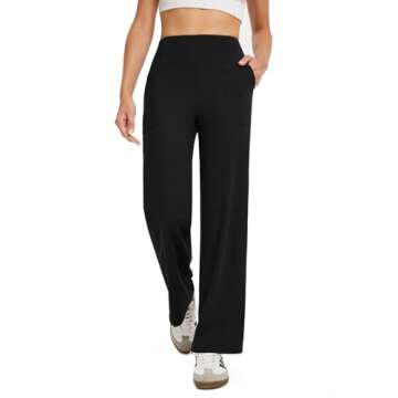 COPYLEAF Wide Leg Pants Woman High Waist Yoga Pants with Pockets Loose Stretch Dress Work Sweatpants Casual Lounge