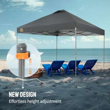 CROWN SHADES Adjustable Height on The Fly, 10x10 Pop Up Canopy - Beach Tent with One Push Setup - Ea...