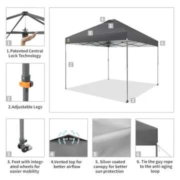 CROWN SHADES 10x10 Pop Up Canopy - Easy Setup for Any Occasion