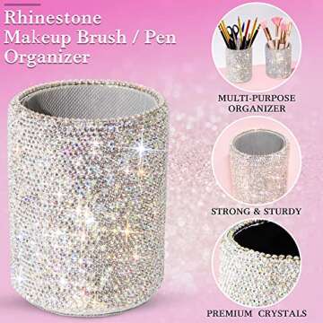 TISHAA Bling Cup Holder Organizer – Pen Pencil Office Desk Table Decorative Supplies Rhinestone Cr...