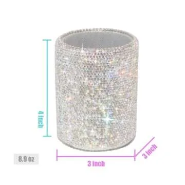 TISHAA Bling Cup Holder Organizer – Pen Pencil Office Desk Table Decorative Supplies Rhinestone Crystal Glitter Home Bedroom Vanity Makeup Brush Storage Tumbler Bins Container Accessories