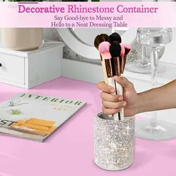 TISHAA Bling Cup Holder Organizer – Pen Pencil Office Desk Table Decorative Supplies Rhinestone Crystal Glitter Home Bedroom Vanity Makeup Brush Storage Tumbler Bins Container Accessories