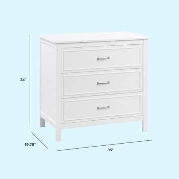 DaVinci Charlie 3-Drawer Dresser in White , 35x20x34 Inch (Pack of 1)