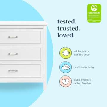 DaVinci Charlie 3-Drawer Dresser in White , 35x20x34 Inch (Pack of 1)