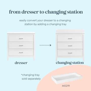 DaVinci Charlie 3-Drawer Dresser in White , 35x20x34 Inch (Pack of 1)