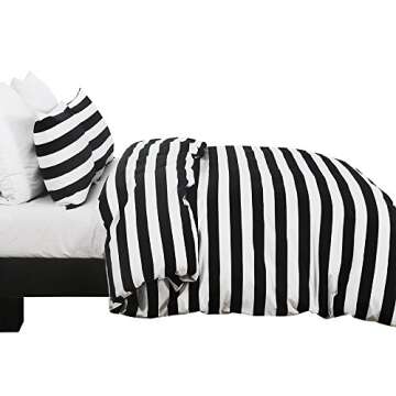 Vaulia Soft Microfiber Duvet Cover Set, White and Black Stripe Printed Pattern Twin Size