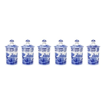 Spode Blue Italian Spice Jars | Set of 6 | Beautiful and Functional Kitchen Décor | Made of Fine Po...