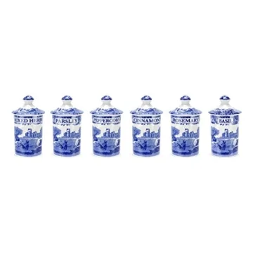 Elegant Spode Blue Italian Spice Jars Set of 6 | Fine Porcelain, 4 Inch, Dishwasher Safe