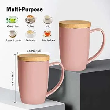 COYMOS Ceramic Tea Mug with Infuser and Lid, 16oz Loose Leaf Tea Cup Large Handle Teaware Mug, Chris...